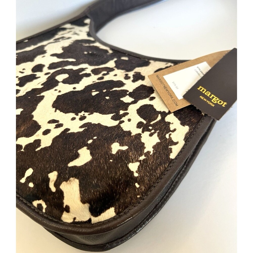 NWT Margot Leather Shoulder Bag Cow Animal Print Calf Hair Curved Zipper Hobo